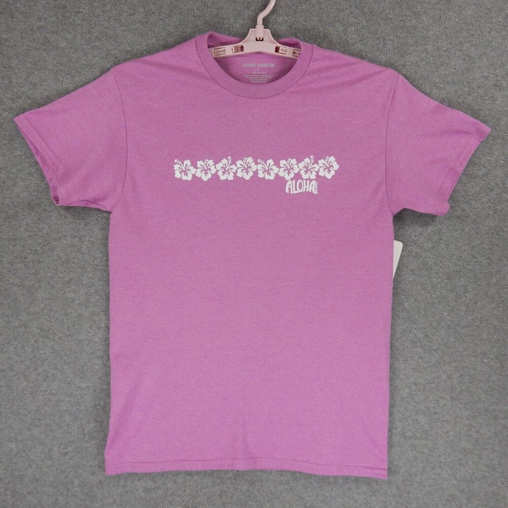 Aloha Hibiscus Hawaii Womens TShirt Large Pink HI Tropical Flower Kona Marlin